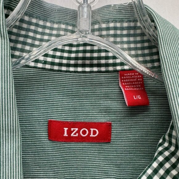 IZOD Shirt Mens Size L Striped Button Down Long Sleeve Woven Cotton Green - Picture 5 of 9